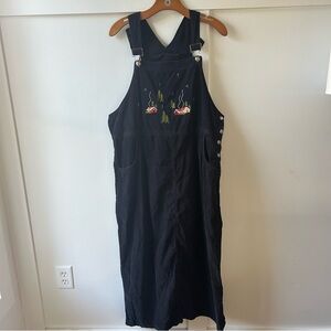 Vintage Woolrich Jumper Dress Black Corduroy Embroidered Cabins Christmas Winter